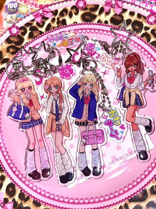 Cute girl acrylic drip keychain