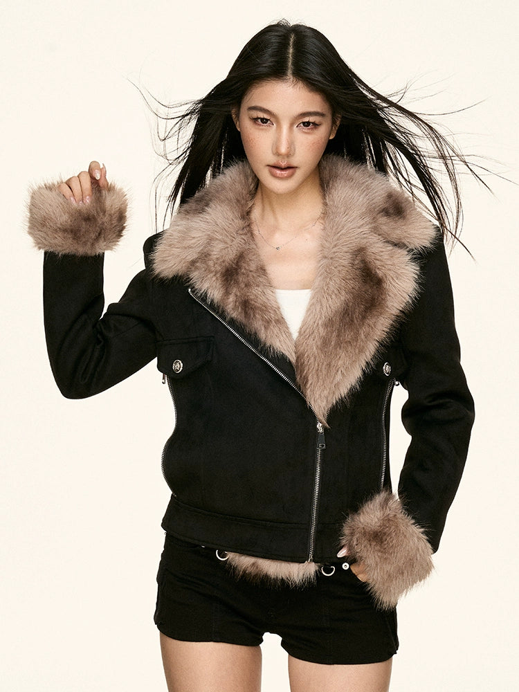 faux fur plush collar jacket