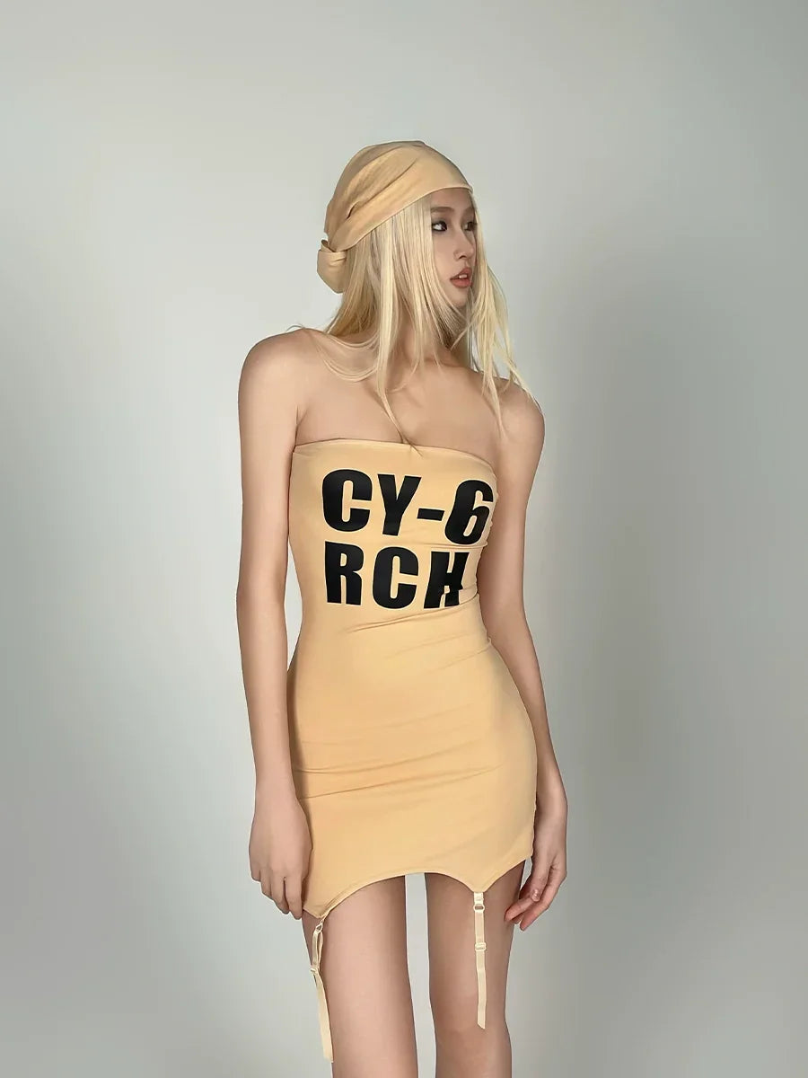 letter print tube dress