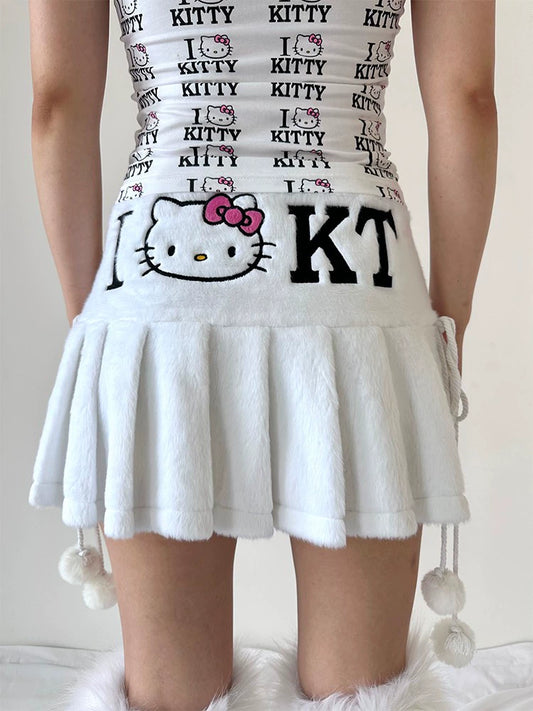 faux fur kitty white plush mini Skirt