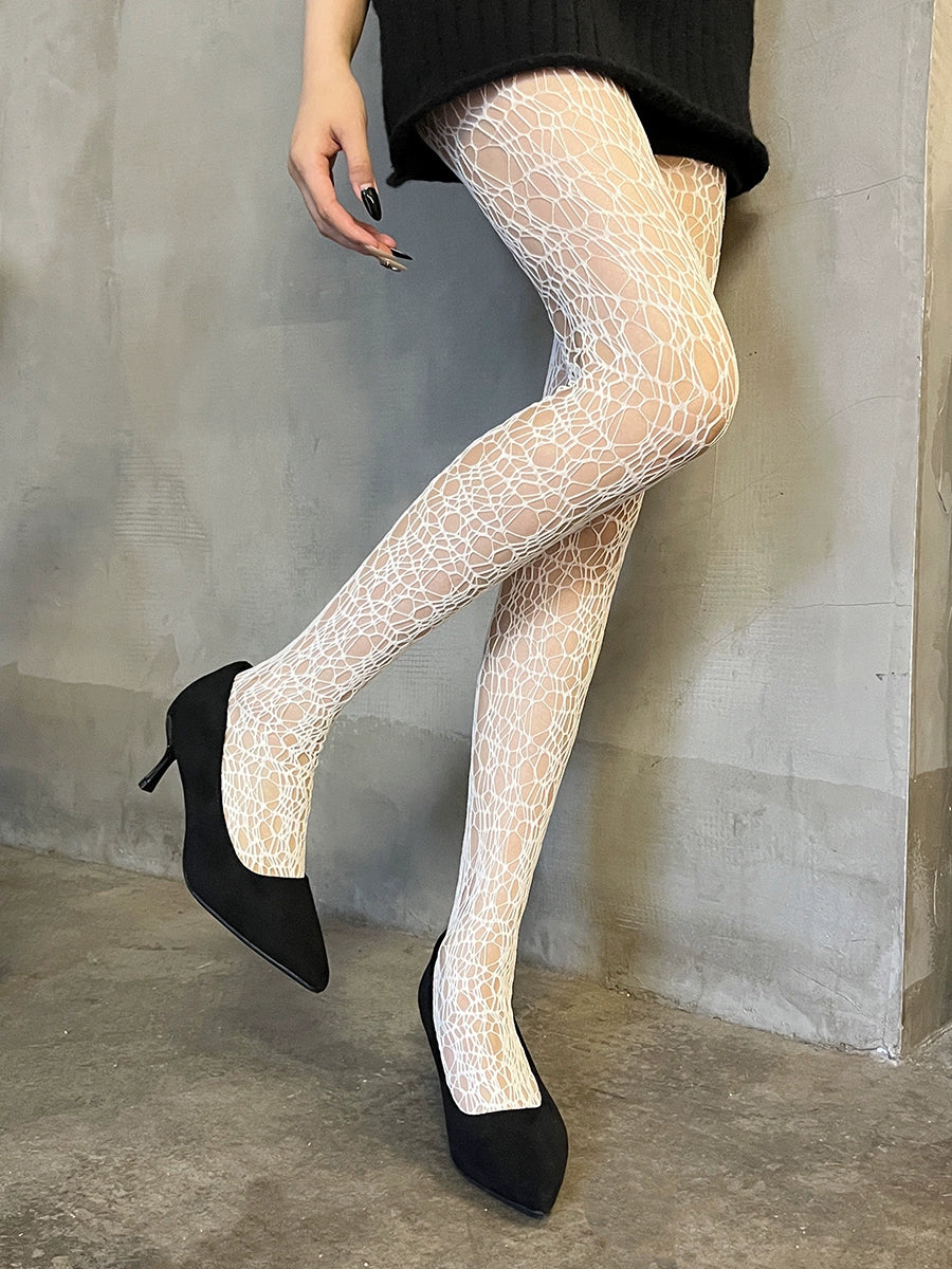 Fishing net socks for women, irregular woven hollow pantyhose