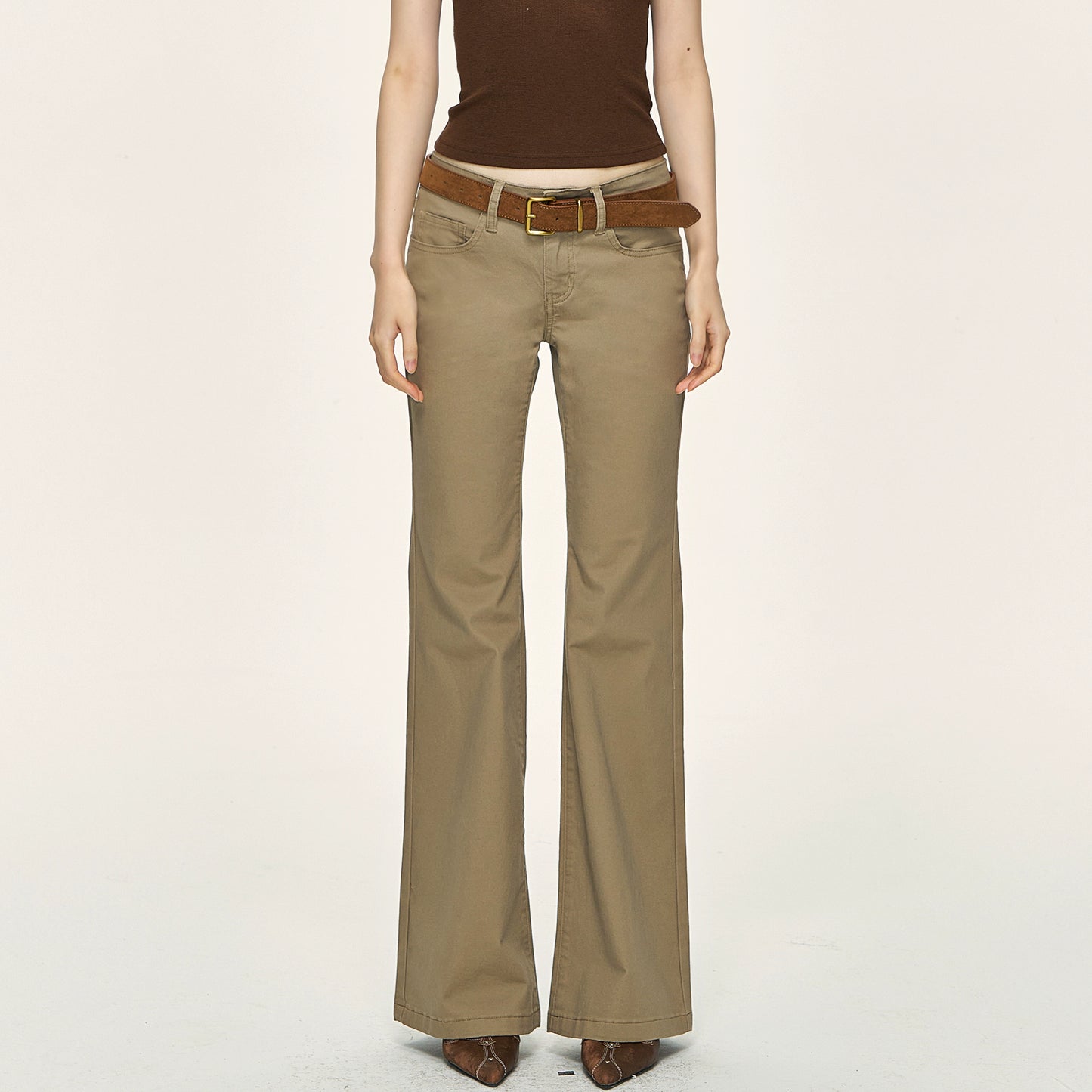 Khaki micro flared jeans