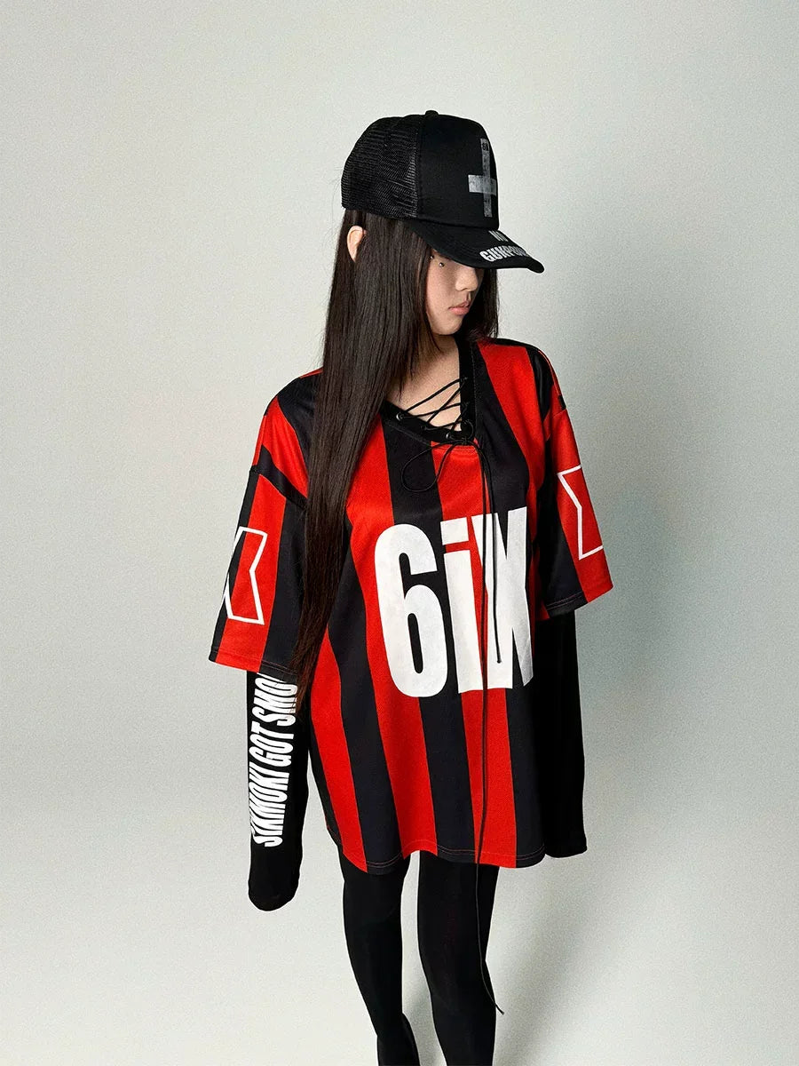 Irregular diagonal cross long sleeved jersey